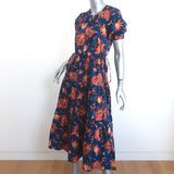A.L.C. Tiered Midi Dress Mischa Navy Floral Cotton Size 0 Short Sleeve