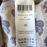 Chloe Blouse Beige Paisley Print Silk Crepe Size 36 Flutter Sleeve Top