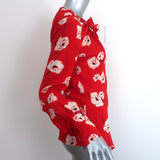 Derek Lam 10 Crosby Asymmetrical Blouse Red Floral Silk Size 2 Long Sleeve Top
