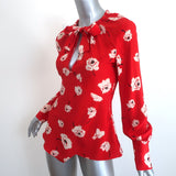 Derek Lam 10 Crosby Asymmetrical Blouse Red Floral Silk Size 2 Long Sleeve Top