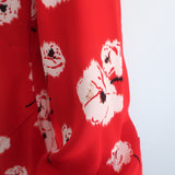 Derek Lam 10 Crosby Asymmetrical Blouse Red Floral Silk Size 2 Long Sleeve Top