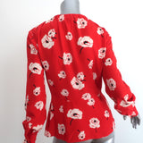 Derek Lam 10 Crosby Asymmetrical Blouse Red Floral Silk Size 2 Long Sleeve Top