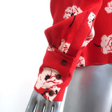 Derek Lam 10 Crosby Asymmetrical Blouse Red Floral Silk Size 2 Long Sleeve Top