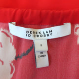 Derek Lam 10 Crosby Asymmetrical Blouse Red Floral Silk Size 2 Long Sleeve Top