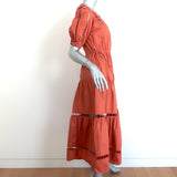 A.L.C. Tiered Midi Dress Maryn Burnt Orange Embroidered Cutout Cotton Size 0