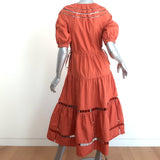 A.L.C. Tiered Midi Dress Maryn Burnt Orange Embroidered Cutout Cotton Size 0
