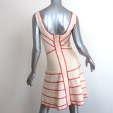 Herve Leger Scalloped A-Line Bandage Dress Ivory/Coral Size Small