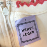 Herve Leger Scalloped A-Line Bandage Dress Ivory/Coral Size Small