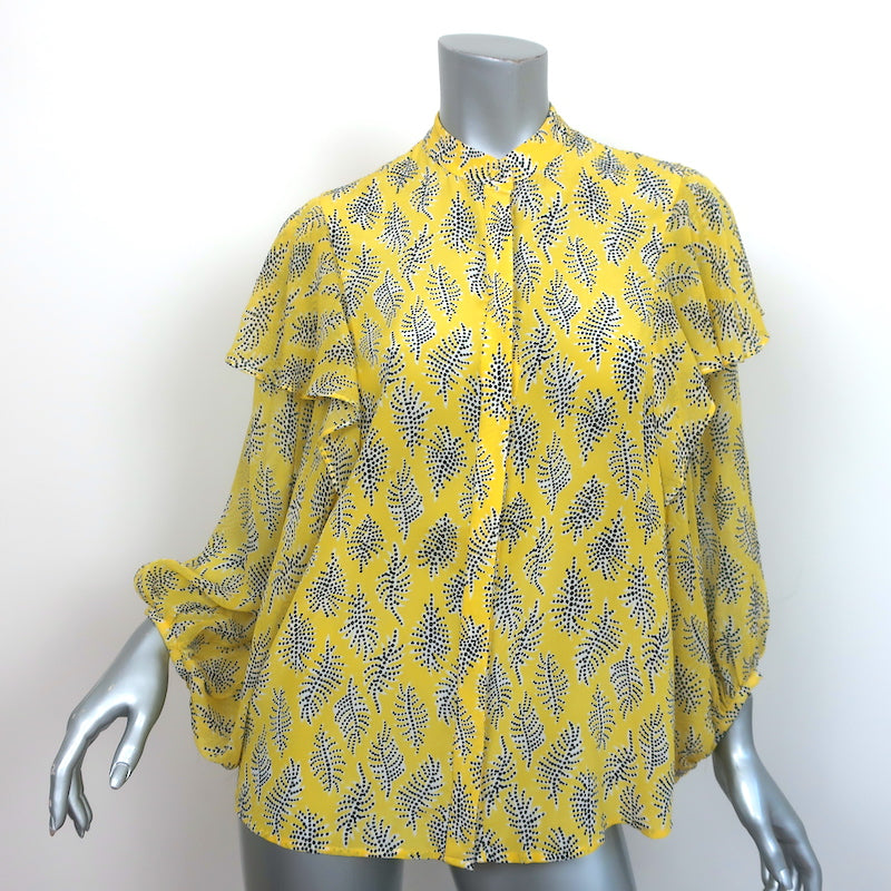 Saloni Ruffle Top Chloe Yellow Printed Silk Chiffon Size 4 Dolman Sleeve Blouse