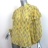 Saloni Ruffle Top Chloe Yellow Printed Silk Chiffon Size 4 Dolman Sleeve Blouse