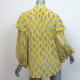 Saloni Ruffle Top Chloe Yellow Printed Silk Chiffon Size 4 Dolman Sleeve Blouse