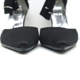 Rene Caovilla Crystal-Embellished Ankle Tie d'Orsay Pumps Black Satin Size 37.5