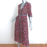 SEA Midi Dress Emi Berry Floral Print Crepe Size 4 Short Sleeve Button-Front
