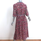 SEA Midi Dress Emi Berry Floral Print Crepe Size 4 Short Sleeve Button-Front