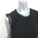 Lanvin Rosette-Embellished Top Black Chiffon Size Small Sleeveless Blouse