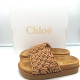 Chloe Wavy Platform Slide Sandals Beige Woven Leather Size 36