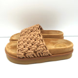 Chloe Wavy Platform Slide Sandals Beige Woven Leather Size 36