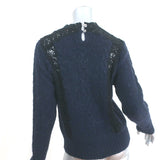 SEA Lace-Inset Sweater Navy Alpaca-Blend Cable Knit Size Small