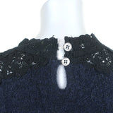SEA Lace-Inset Sweater Navy Alpaca-Blend Cable Knit Size Small