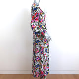 RIXO Midi Dress Camellia Floral Print Pleated Silk Size Small Long Sleeve V-Neck