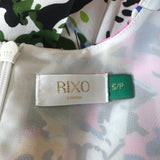 RIXO Midi Dress Camellia Floral Print Pleated Silk Size Small Long Sleeve V-Neck