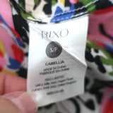 RIXO Midi Dress Camellia Floral Print Pleated Silk Size Small Long Sleeve V-Neck
