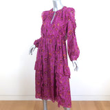 Ulla Johnson Midi Dress Ellette Magenta Ruffled Floral Print Georgette Size 2