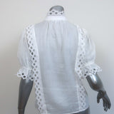 FRAME Embroidered High Neck Top White Ramie Size Extra Small Short Sleeve Blouse