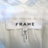 FRAME Embroidered High Neck Top White Ramie Size Extra Small Short Sleeve Blouse