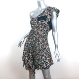 Isabel Marant One Shoulder Mini Dress Ricco Navy Floral Print Silk Size 40