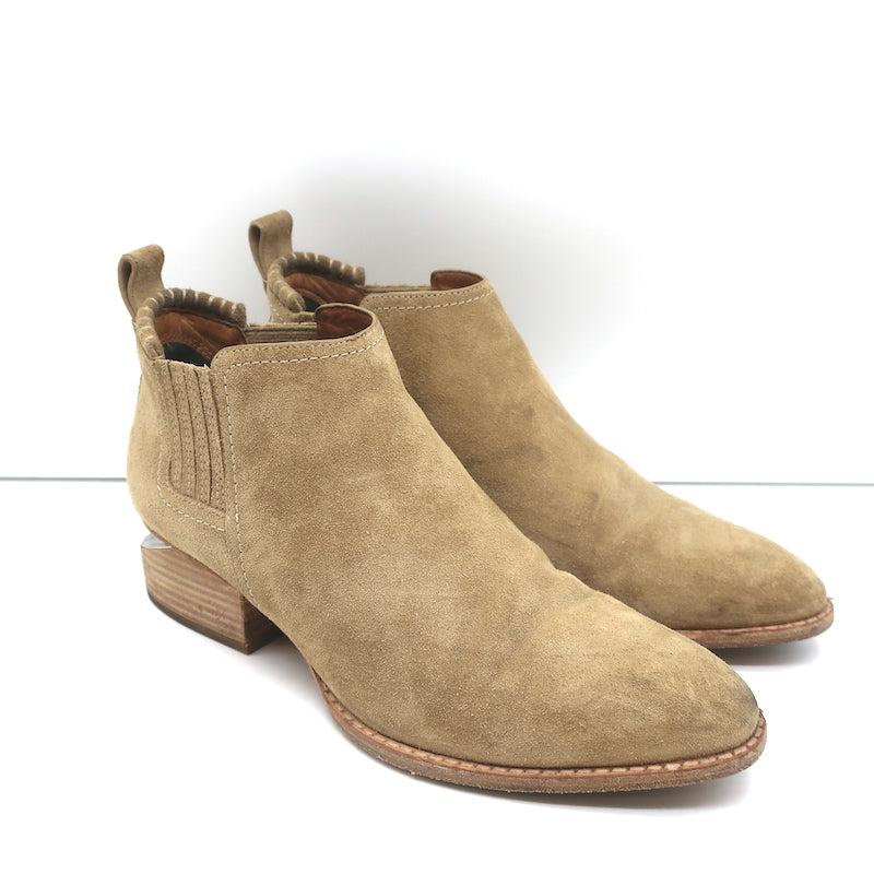 Alexander Wang Kori Ankle Boots Beige Suede Size 37 Cutout Heel Booties