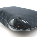 Gucci Monogram Hobo Black Patent Leather-Trim Canvas Medium Shoulder Bag