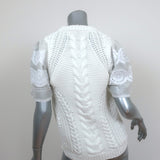 SEA Eyelet-Sleeve Sweater White Cable Knit Size Extra Small Short Sleeve Top
