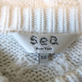SEA Eyelet-Sleeve Sweater White Cable Knit Size Extra Small Short Sleeve Top