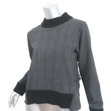 SEA Ruffled-Back Long Sleeve Top Gray Prince Of Wales Check Size Small