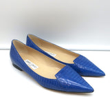 Jimmy Choo Attila Pointed Toe Flats Blue Elaphe Snakeskin Size 37