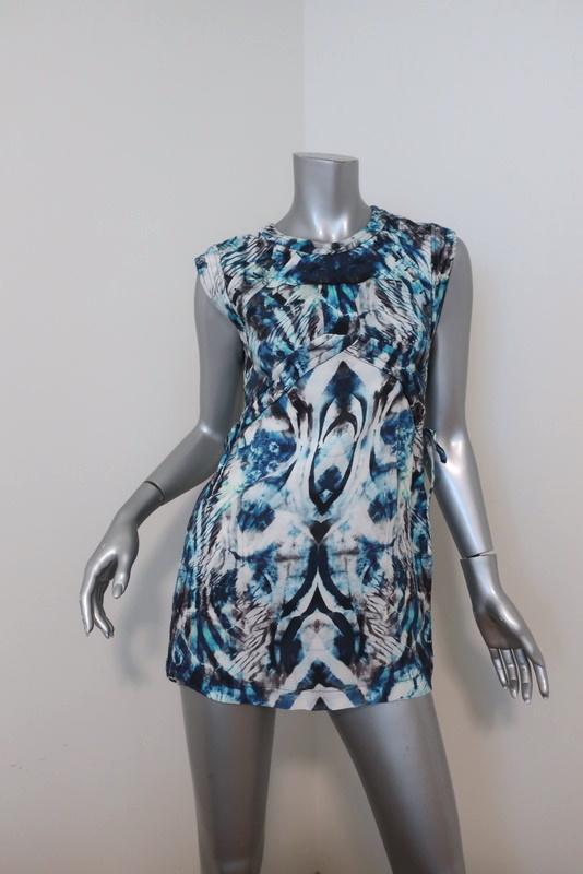 IRO Micro Mini Dress Deinia Blue Abstract Print Size 36 Sleeveless Cutout-Back available at CelebrityOwned.com img_1
