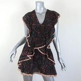 IRO Mini Dress Jicka Black Ruffled Printed Silk Size 34 Cap Sleeve V-Neck available at CelebrityOwned.com img_1