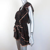 IRO Mini Dress Jicka Black Ruffled Printed Silk Size 34 Cap Sleeve V-Neck available at CelebrityOwned.com img_2