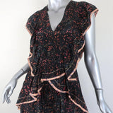 IRO Mini Dress Jicka Black Ruffled Printed Silk Size 34 Cap Sleeve V-Neck available at CelebrityOwned.com img_3