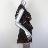 IRO Mini Dress Jicka Black Ruffled Printed Silk Size 34 Cap Sleeve V-Neck available at CelebrityOwned.com img_4