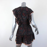 IRO Mini Dress Jicka Black Ruffled Printed Silk Size 34 Cap Sleeve V-Neck available at CelebrityOwned.com img_5