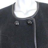 Isabel Marant Double Breasted Jacket Black Leather-Trim Herringbone Size 38 available at CelebrityOwned.com img_2