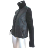 Jil Sander Shearling Jacket Black Leather & Ribbed Knit Size 38 available at CelebrityOwned.com img_4