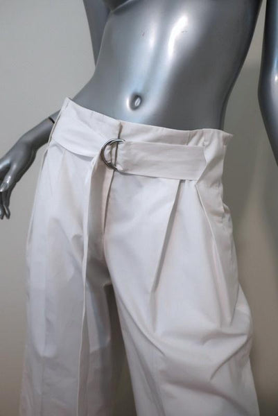 Jil Sander Wide Leg Pants White Cotton Size 36 High Rise Cropped Trousers