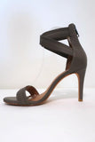 Joie Sandals Elaine Gray Crisscross Elastic & Leather Size 38.5 Open Toe Heel available at CelebrityOwned.com img_7