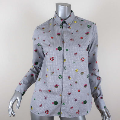 KENZO Button Down Shirt Printed White/Gray Checked Cotton Size Small available at CelebrityOwned.com img_1