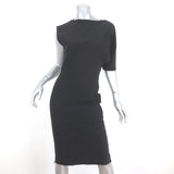 Lanvin Asymmetric Sleeve Dress Black Stretch Wool Size 36 available at CelebrityOwned.com img_1
