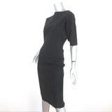 Lanvin Asymmetric Sleeve Dress Black Stretch Wool Size 36 available at CelebrityOwned.com img_2