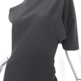 Lanvin Asymmetric Sleeve Dress Black Stretch Wool Size 36 available at CelebrityOwned.com img_3